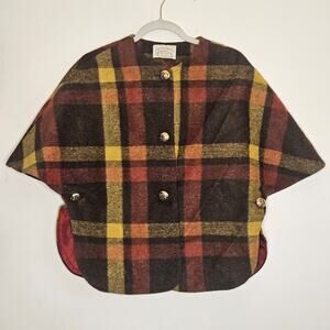 Vintage 1960s Country Place Orange/Brown/Yellow Wool Cape S/M